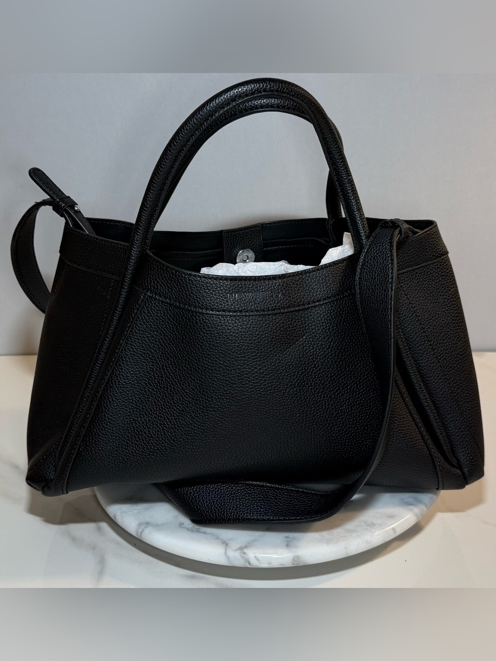 Newbella Black Pebbled Satchel Tote Shoulder Bag